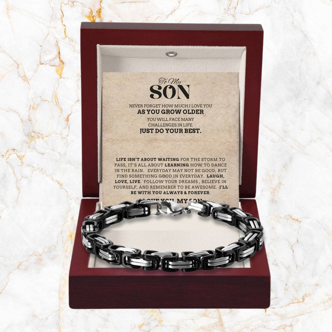 To My Son Cuban Link Bracelet Stainless Steel Bracelet Warm Gift for Son - I'll Be With You Always & Forever-Jessemade AU