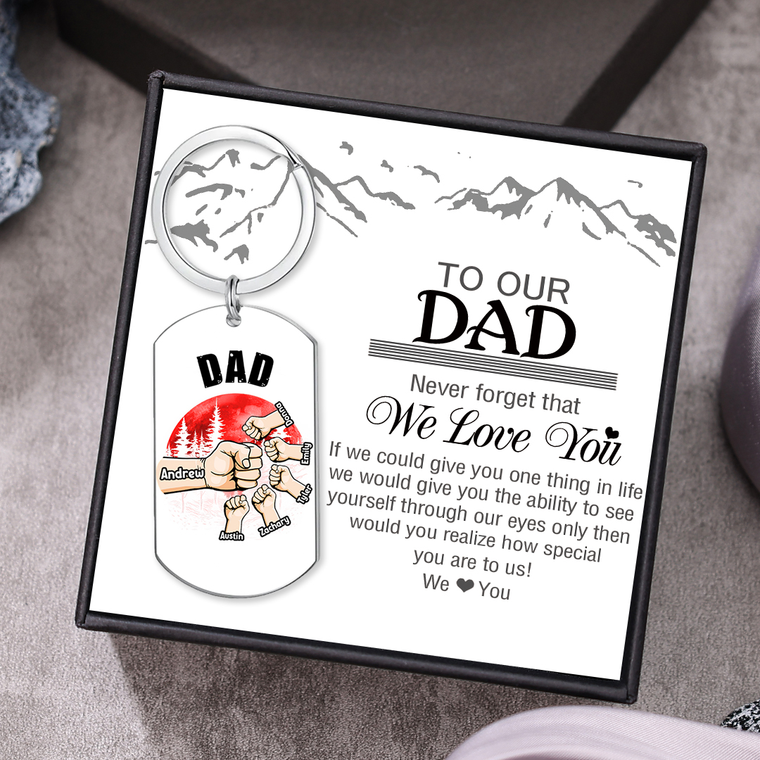 Custom 6 Names & 1 Text Keychain Personalised Fist Bump Keychain Father's Day Gifts for Dad/Grandpa-Jessemade AU