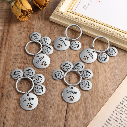 Personalised 1 Name & 1 Text Keychain Cat Paw Circle Charm Keychain Gift for Mother/Grandma-Jessemade AU