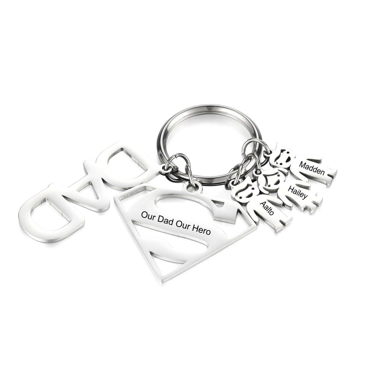 Personalised 3 Kid Charm Keychain with Superman Sign Keyring for Dad-Jessemade AU
