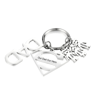 Personalised 3 Kid Charm Keychain with Superman Sign Keyring for Dad-Jessemade AU