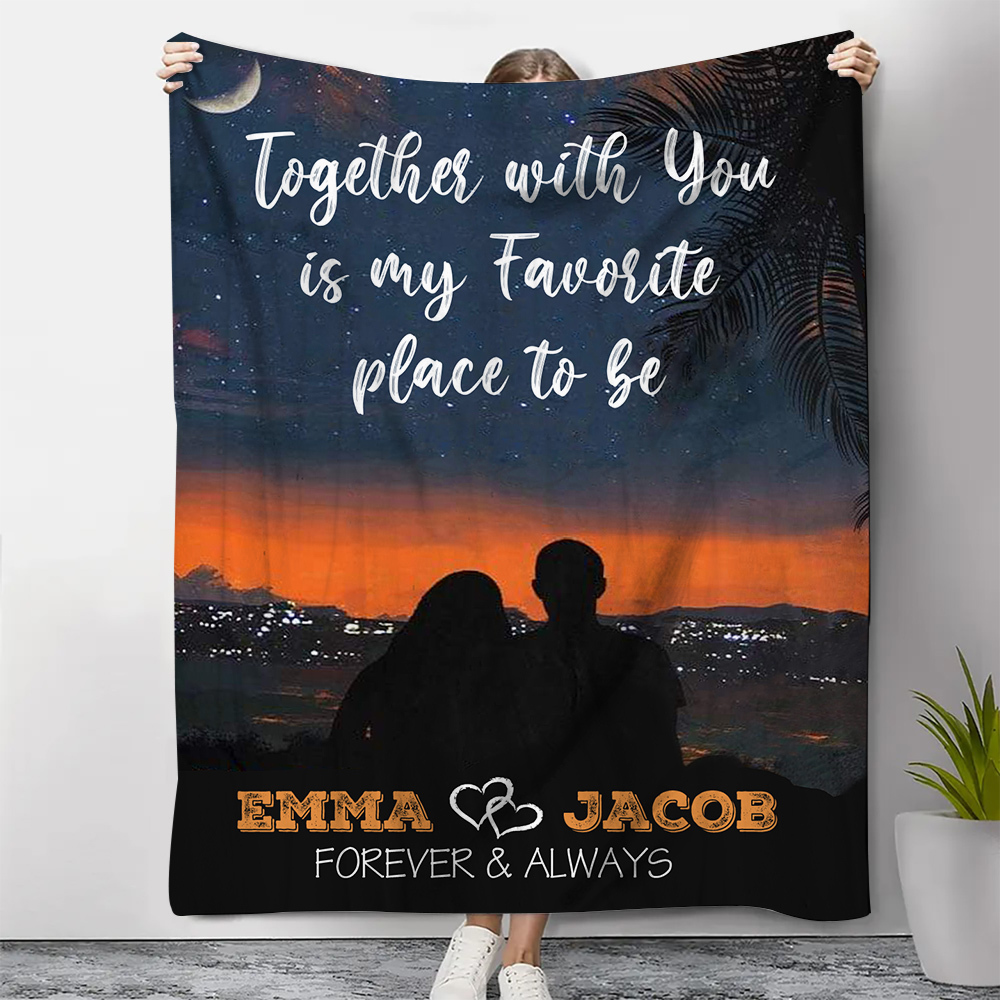 Personalised Couple Blanket Customised 2 Names Blanket Gift for Him/Her - Together With You Is My Favourite Place To Be-Jessemade AU