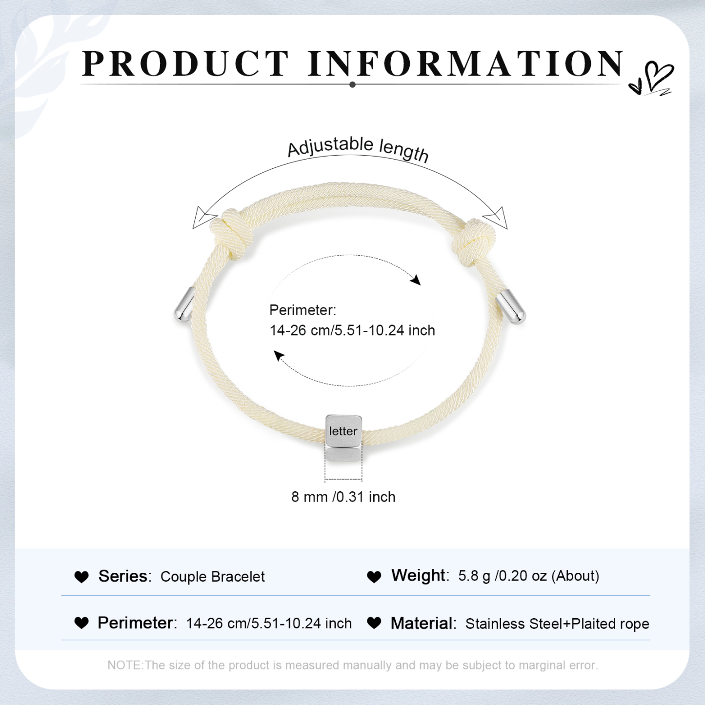 White Couple's Bracelet Custom Letter Engraved Beads Stainless Steel Bracelet Personalised Gift for Him/Her-Jessemade AU