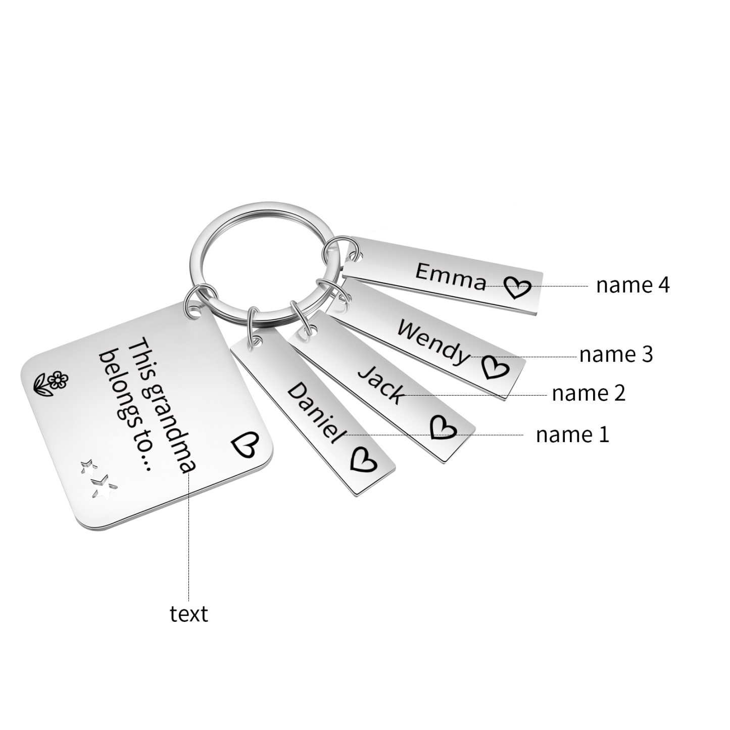 Personalised 4 Names & 1 Text Keychain Custom Family Keychain Gifts for Father/Mother/Grandma/Grandpa-Jessemade AU
