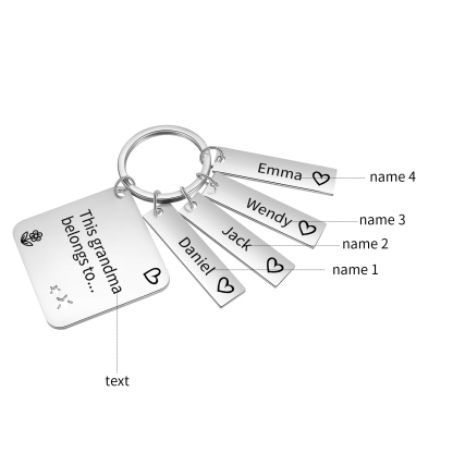 Personalised 4 Names & 1 Text Keychain Custom Family Keychain Gifts for Father/Mother/Grandma/Grandpa-Jessemade AU