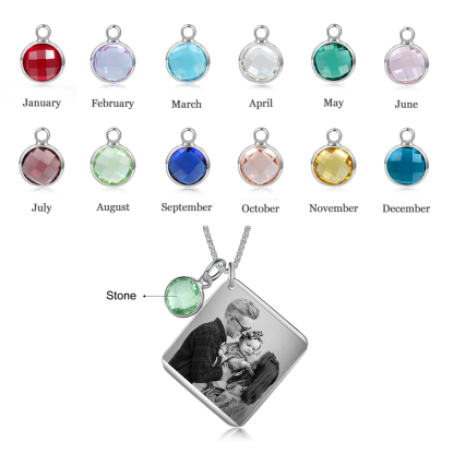 Personalised Calendar Tag Necklace With Birthstone Custom 1 Photo Gifts For Her-Jessemade AU