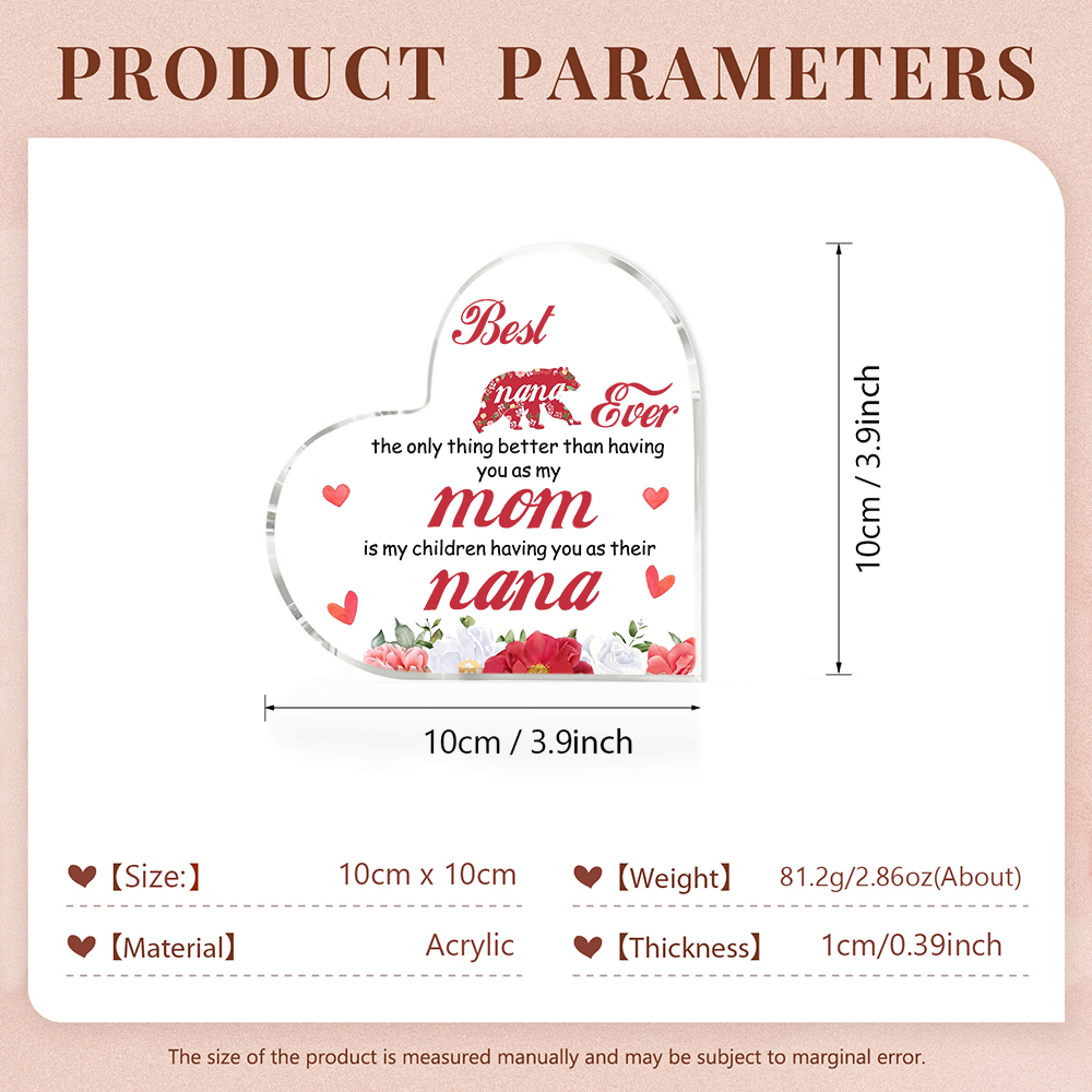 Special Gift for Nana Acrylic Heart Keepsake Heart Ornament-Best Nana Ever-Jessemade AU