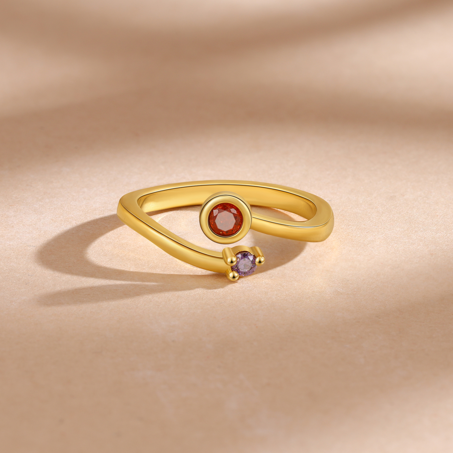 Personalised Women's Ring Custom 2 Birthstones Open Ring Birthday Gift for Ladies Girls-Jessemade AU