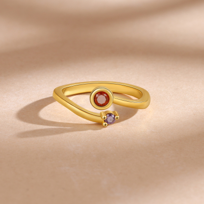Personalised Women's Ring Custom 2 Birthstones Open Ring Birthday Gift for Ladies Girls-Jessemade AU