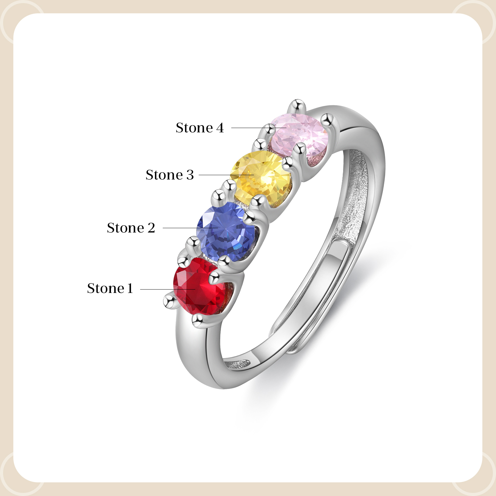 Personalised Women's Ring Customised 4 Birthstones Open Ring Birthday Gift for Women Girls-Jessemade AU