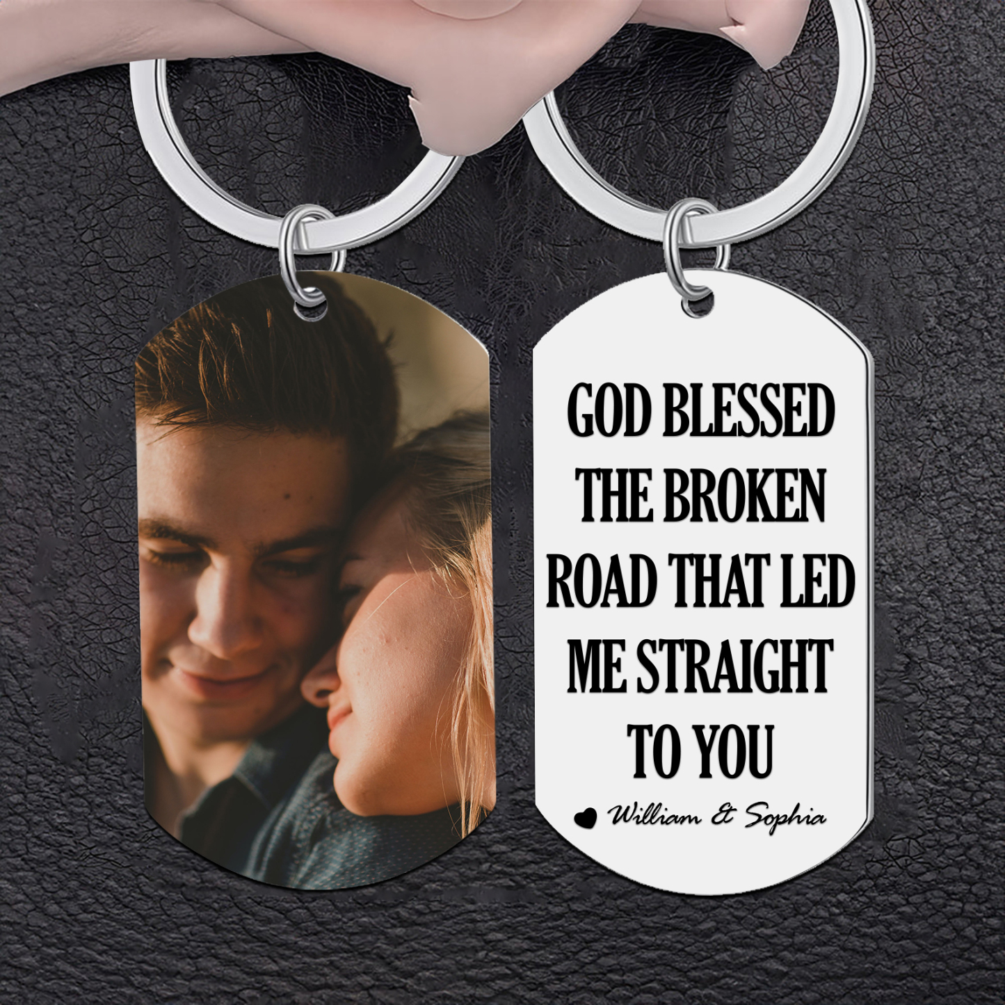 Personalised Couple Photo Keychain Customised 2 Names Keyring Valentine's Day Gifts - GOD BLESSED THE BROKEN ROAD THAT LED ME STRAIGHT TO YOU-Jessemade AU