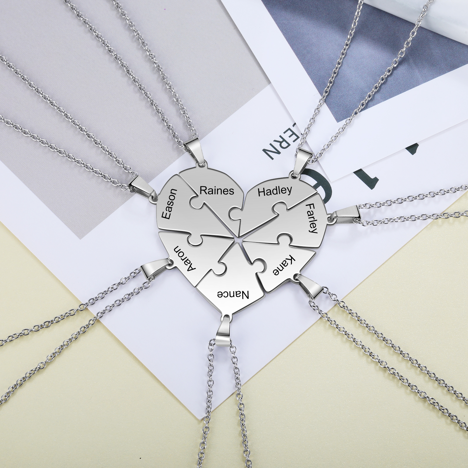 Personalised Heart Puzzle Necklace With 7 Names Gifts For Her-Jessemade AU