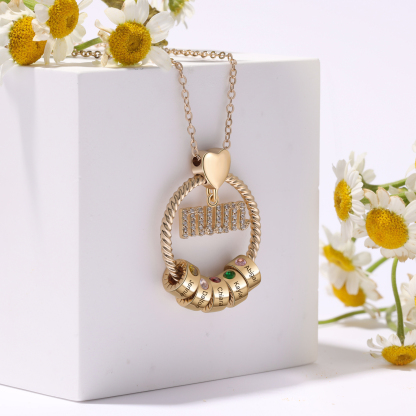 5 Names - Personalised Mum Circle Pendant Necklace Custom Names & Birthstones Necklace Gifts For Mum-Jessemade AU