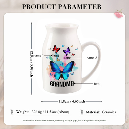 Personalised Ceramic Flower Vase Custom 2–8 Names & 1 Text Colourful Butterfly Vase Gift for Mother/Grandma-Jessemade AU