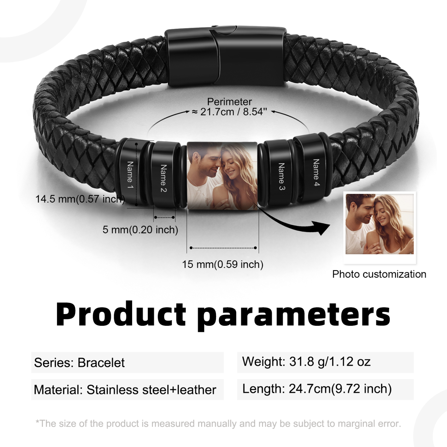 4 Names - Personalised Men's Leather Bracelet Custom Photo Braided Bracelet Gift for Him-Jessemade AU