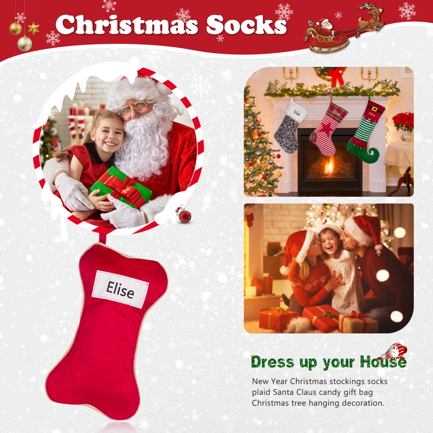 Custom 1 Name Christmas Stockings Ornaments Personalised Christmas Gifts for Family Friends-Jessemade AU