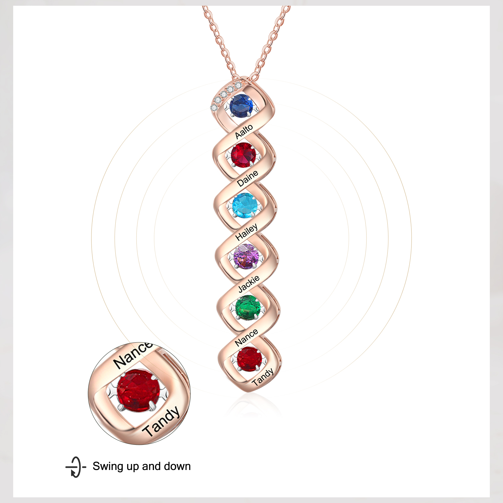 Custom Family Necklace with 6 Birthstones Engraving Names Dancing Stone Necklace-Jessemade AU