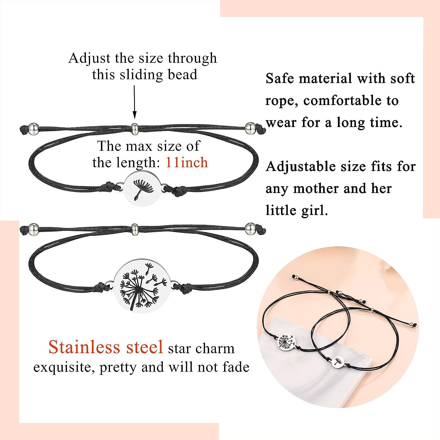 Dandelion Bracelet Mother and Daughter Bracelet Back To School Gift Adjustable String Bracelet-Jessemade AU