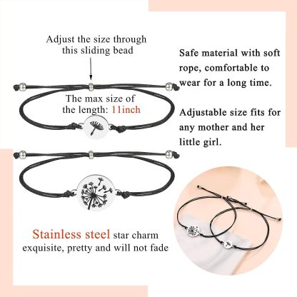 Dandelion Bracelet Mother and Daughter Bracelet Back To School Gift Adjustable String Bracelet-Jessemade AU