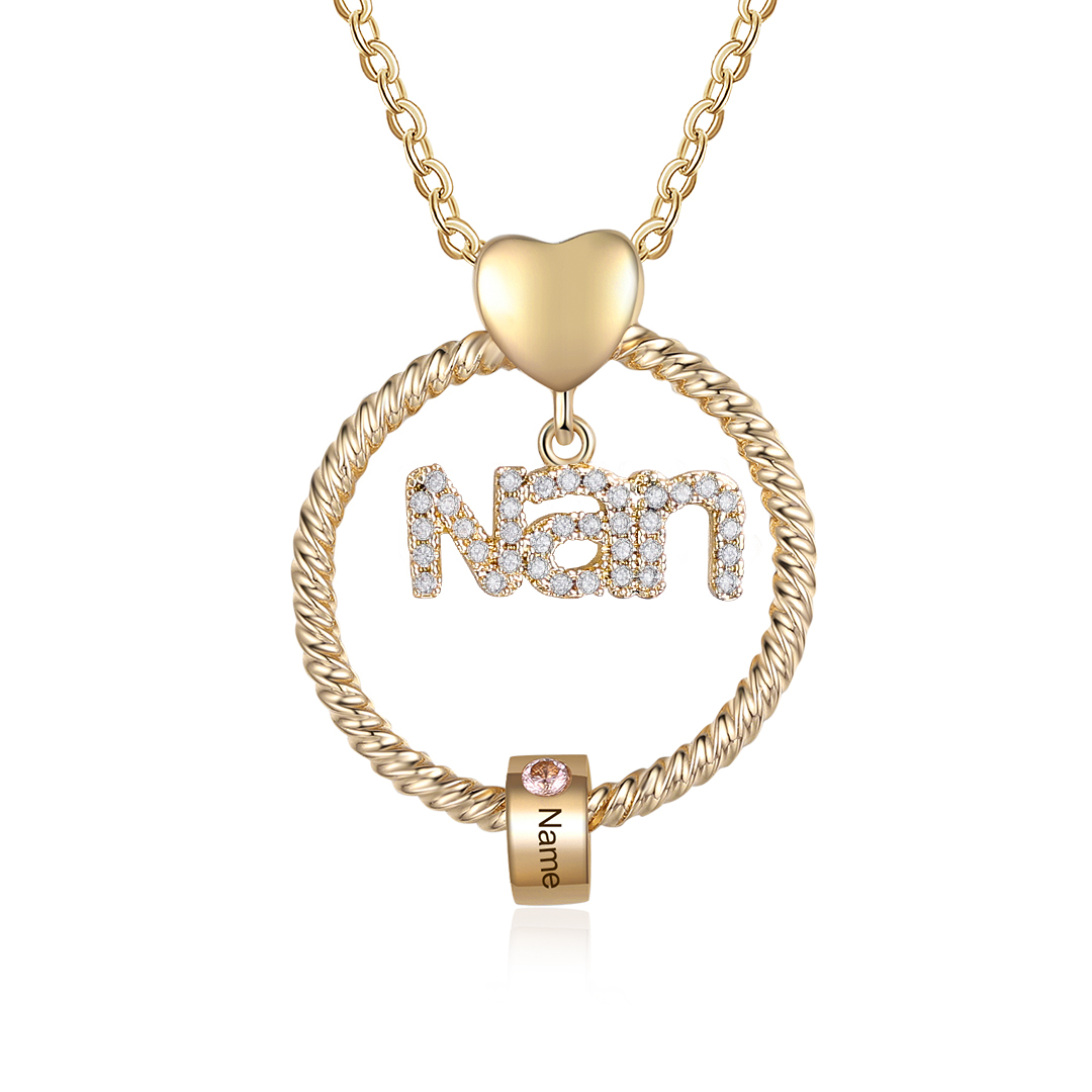 1 Name - Personalised Nan Necklace Custom Name Birthstone Circle Pendant Necklace Christmas Gift for Grandma Nana-Jessemade AU