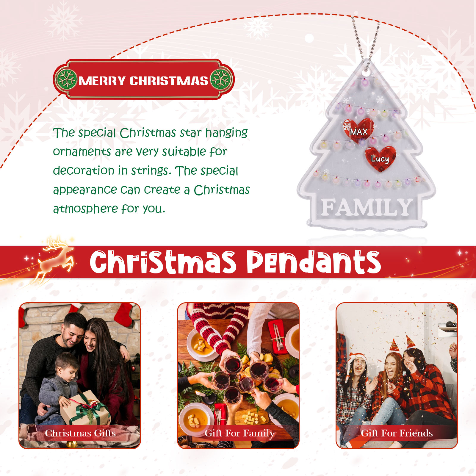 2 Names - Personalised Acrylic Christmas Ornaments Customised Text & Name Xmas Pendant Gifts for Family Friends-Jessemade AU