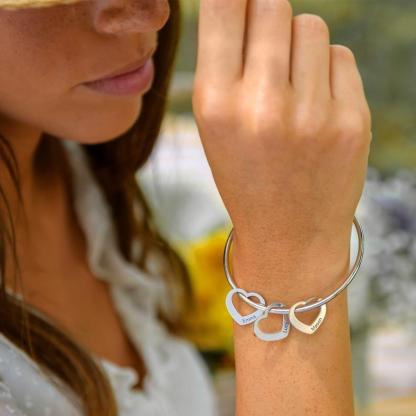 Personalised Love Bracelet with 3 Heart Charms Engraved 3 Names Bangle Bracelet Rose for Her-Jessemade AU