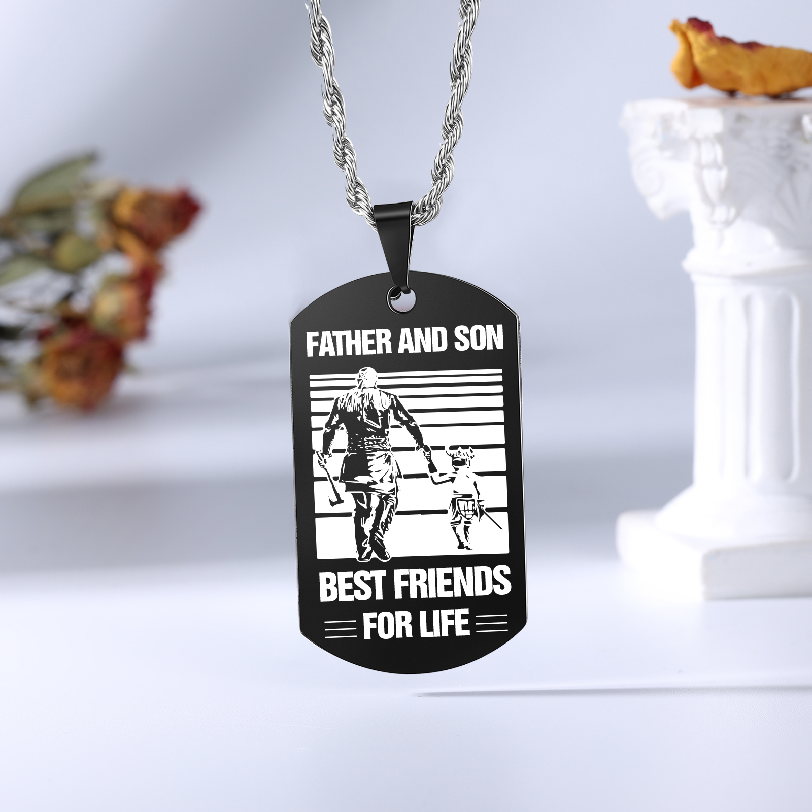 To My Son Necklace Black Dog Tag Necklace Dad to Son Viking Necklace "Father And Son Best Friends For Life"-Jessemade AU