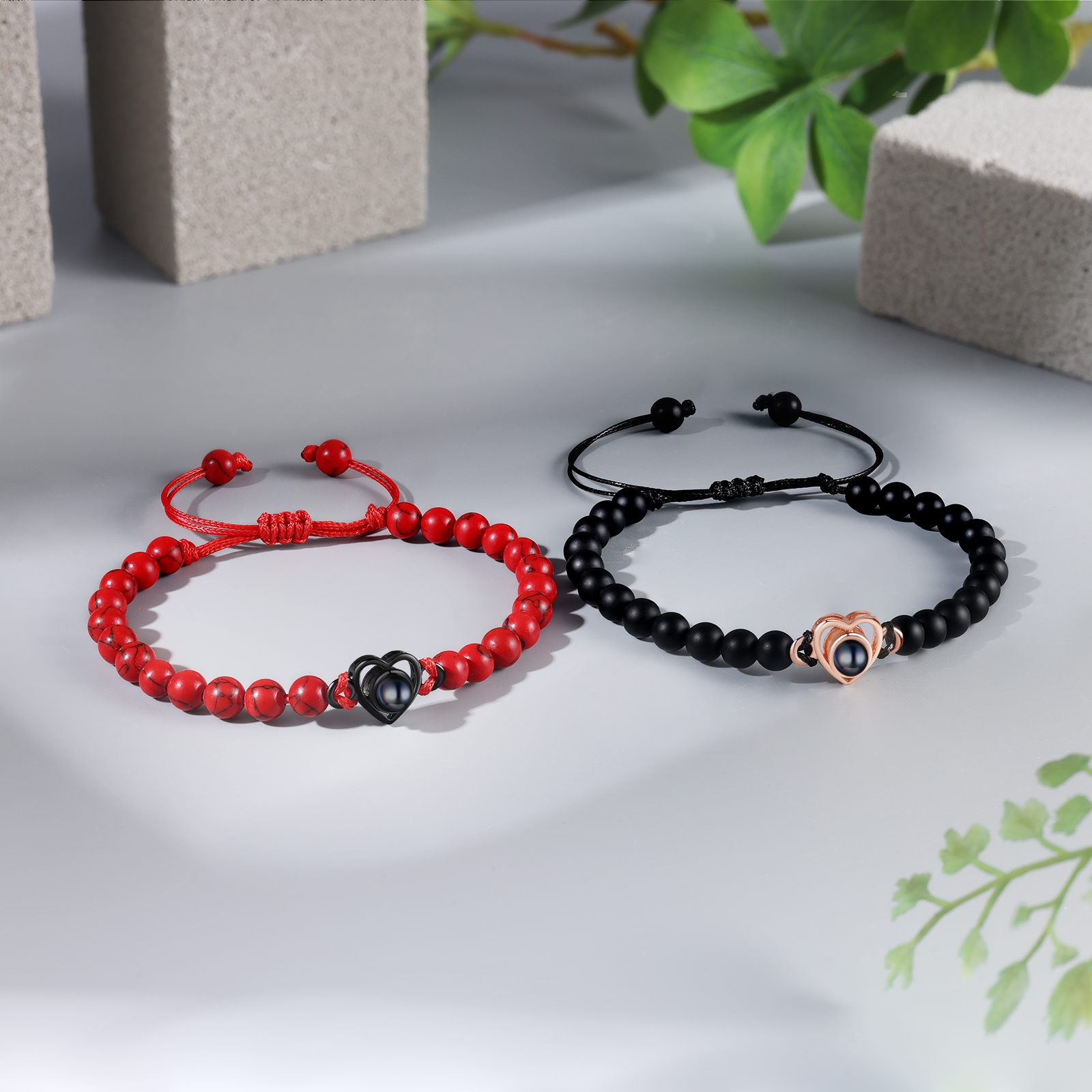 Personalised Projection Beaded Bracelet Customised Photo Bracelet Black Adjustable Bracelet Personalised Gift for Couples-Jessemade AU