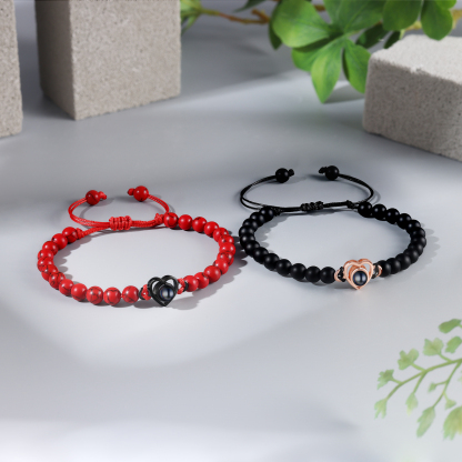 Personalised Projection Beaded Bracelet Customised Photo Bracelet Black Adjustable Bracelet Personalised Gift for Couples-Jessemade AU