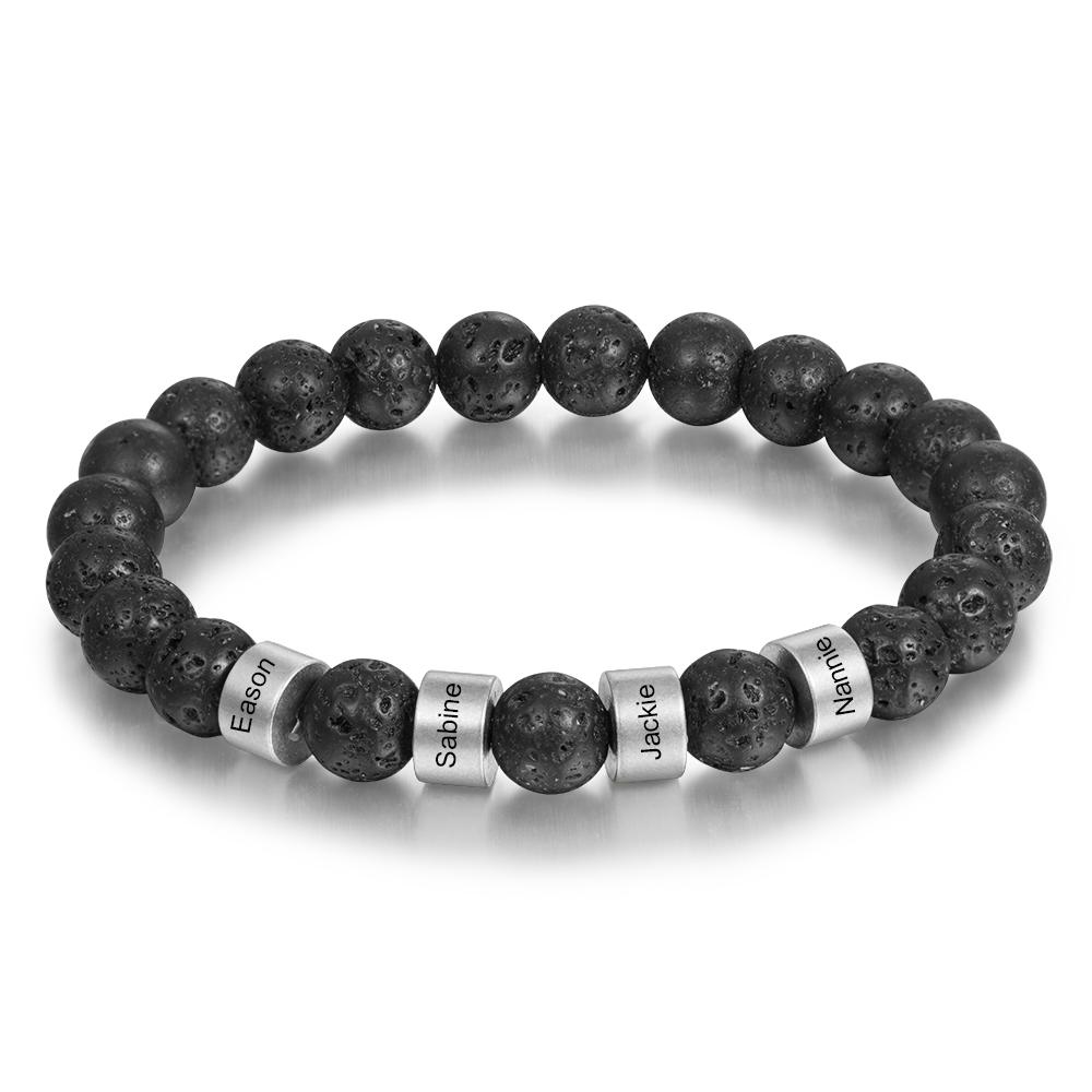 Black Lava Rock Beaded Bracelet Men Bracelet Custom 4 Names Gift for Him-Jessemade AU