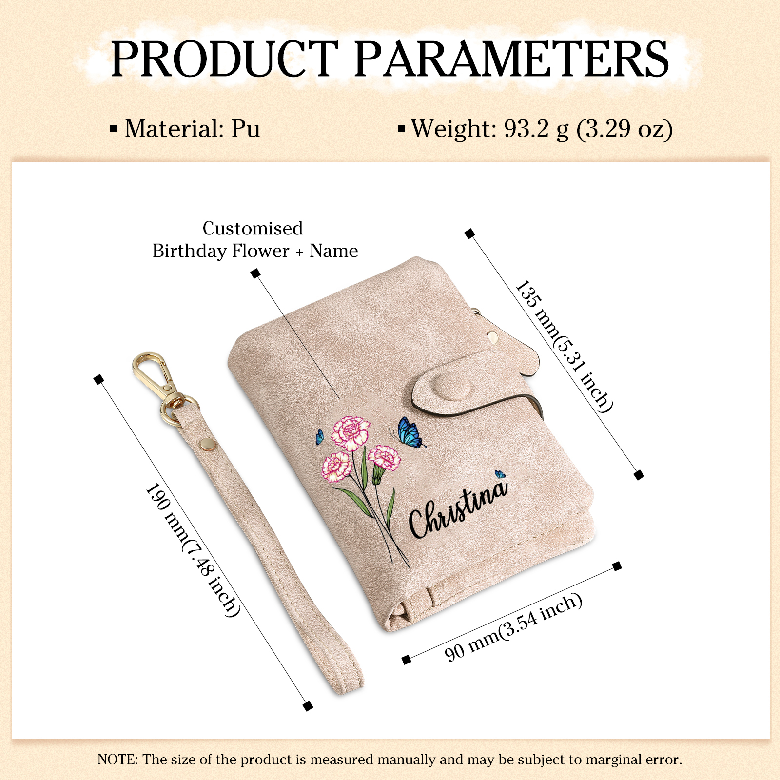 Personalised Women's Leather Wallet Custom Birthday Flower & Name & Photo Wallet Gift for Her