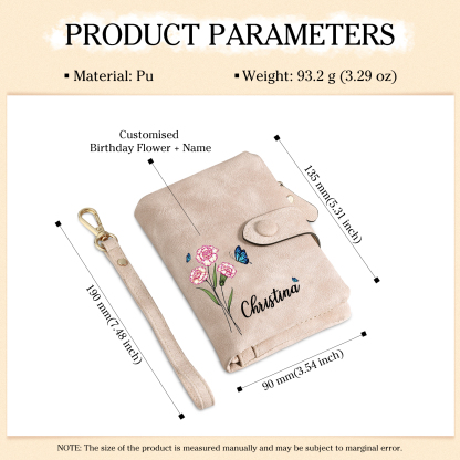 Personalised Women's Leather Wallet Custom Birthday Flower & Name & Photo Wallet Gift for Her