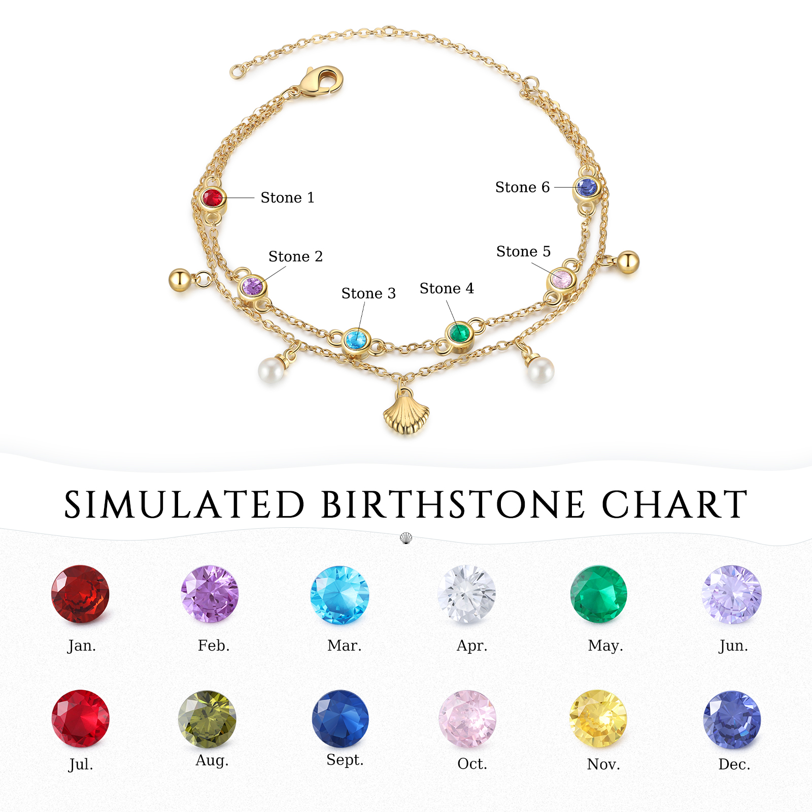 Personalised Women's Bracelet Custom 6 Birthstones Bracelet Gold Adjustable Bracelet Birthday Gift for Her-Jessemade AU