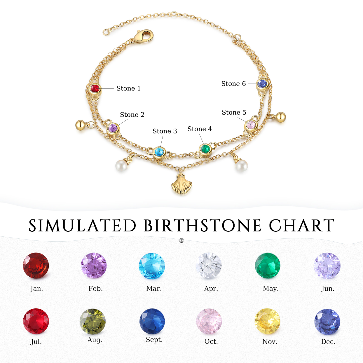 Personalised Women's Bracelet Custom 6 Birthstones Bracelet Gold Adjustable Bracelet Birthday Gift for Her-Jessemade AU