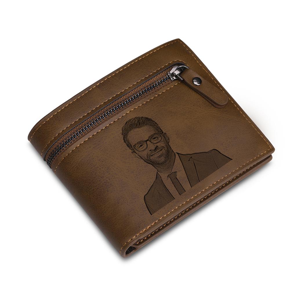 Personalised Leather Wallet Engraved Photo Short Purse Gifts For Men-Jessemade AU