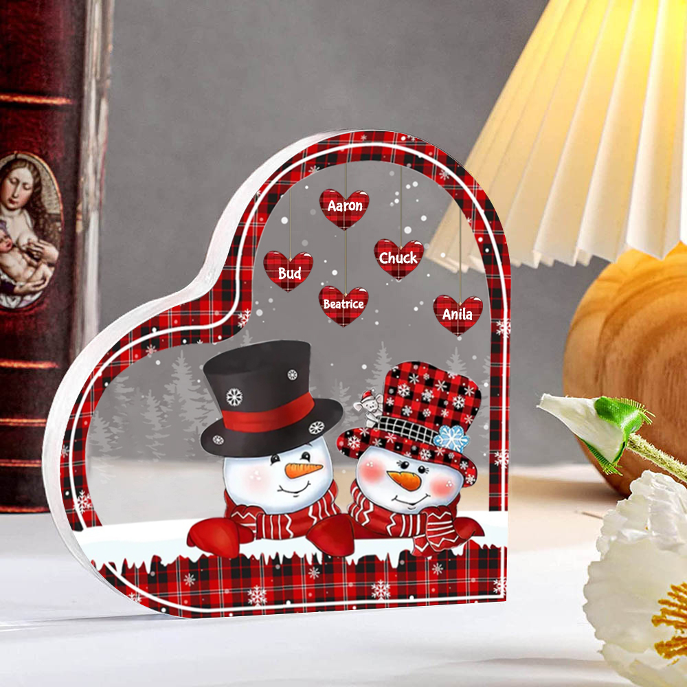 Acrylic Heart Keepsake Customised 7 Names Christmas Snowman Decor Personalised Gifts for Grandma Mum-Jessemade AU