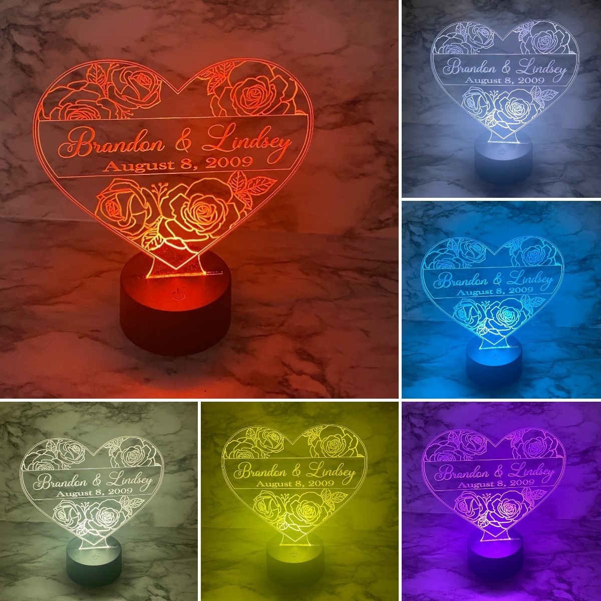 Personalised 7 Colours Changing Night Light Custom Name LED Lamp Gifts For Couple-Jessemade AU