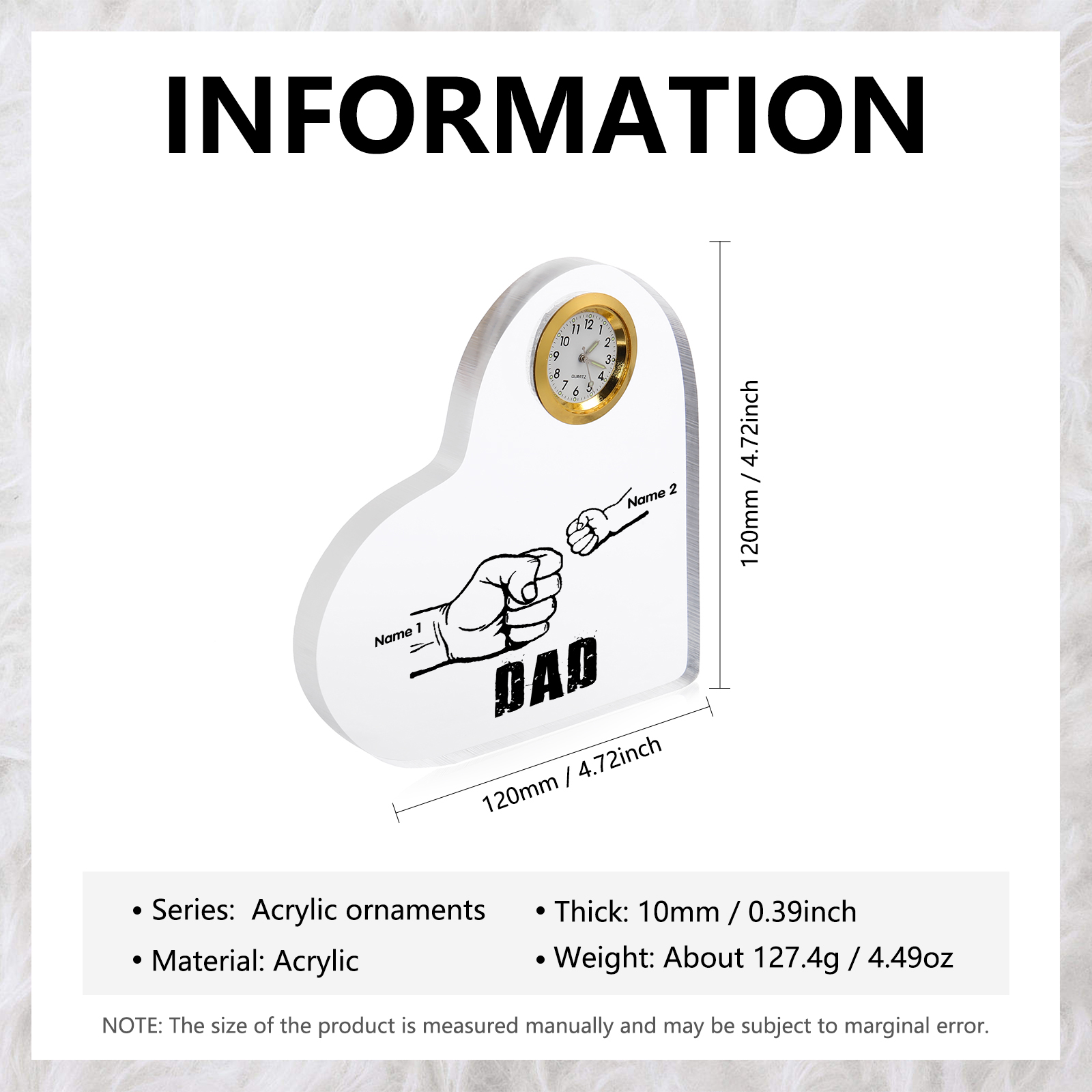 Father's Day Gifts Acrylic Heart Keepsake Personalised Fist Bump Heart Sign with 2 Names-Jessemade AU