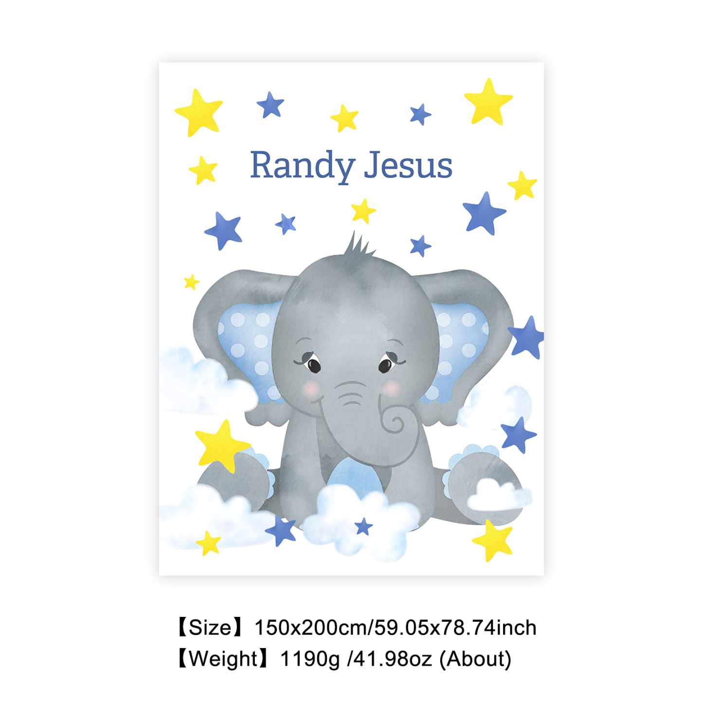 Personalised Elephant Blanket Custom Name Cute Cartoon Blanket-Jessemade AU