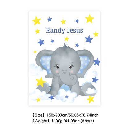 Personalised Elephant Blanket Custom Name Cute Cartoon Blanket-Jessemade AU