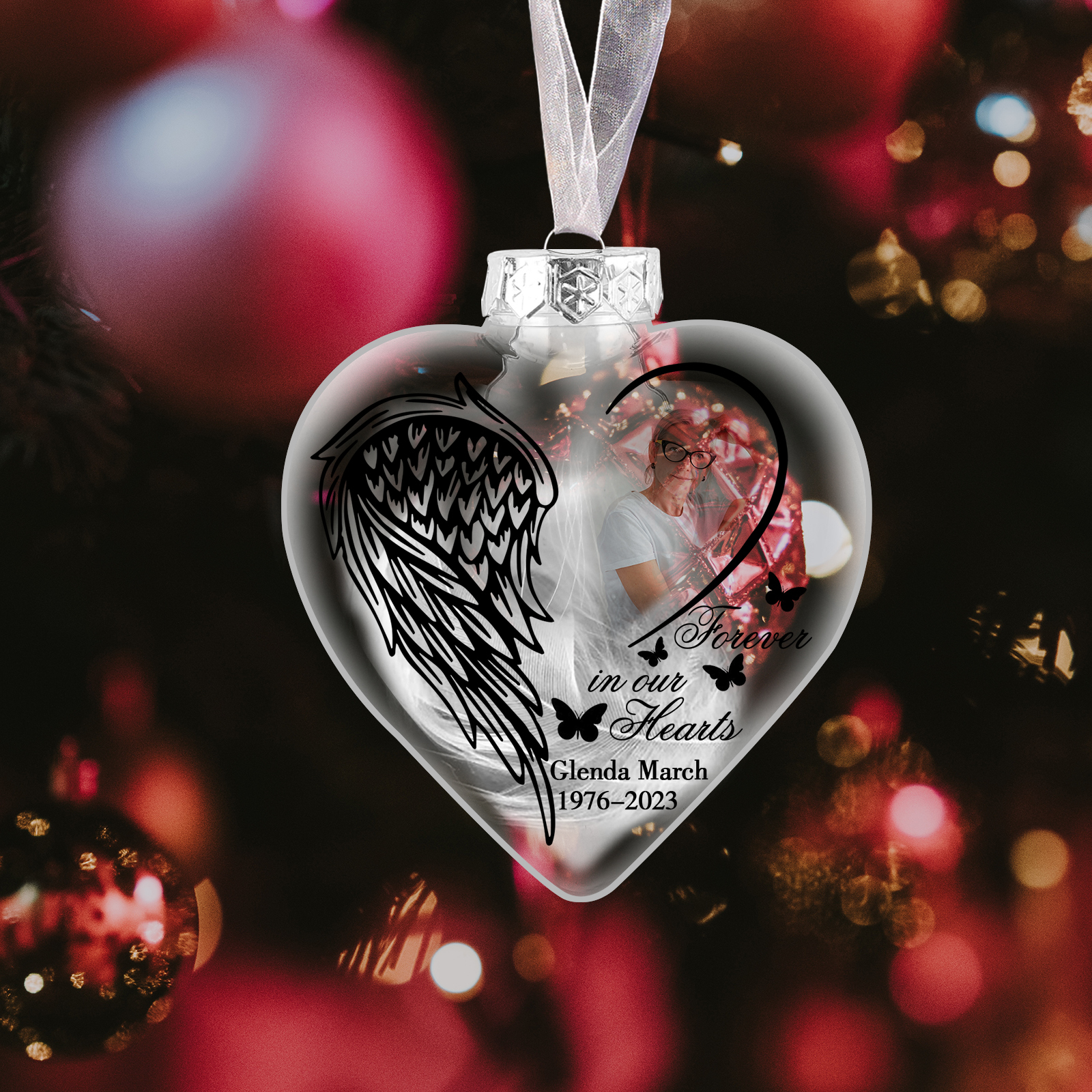 Heart Christmas Memorial Ornaments Custom Name & Date & Photo Feather Ornament Commemorate Deceased Loved Ones - Forever In Our Hearts-Jessemade AU
