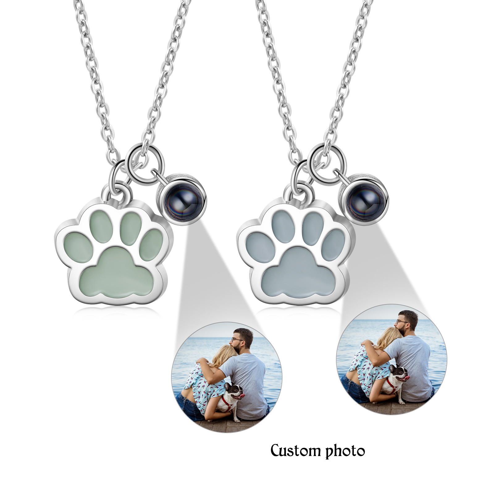 Personalised Dog Paw Pendant Couple Necklace Set Custom Photo Projection Necklace Romantic Gifts For Him/Her