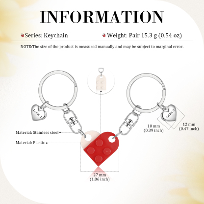 Brick Heart Keyring Set Custom 2 Letters Matching Couple Keychain Valentine's Day Gifts For Couples/Friends-Jessemade AU