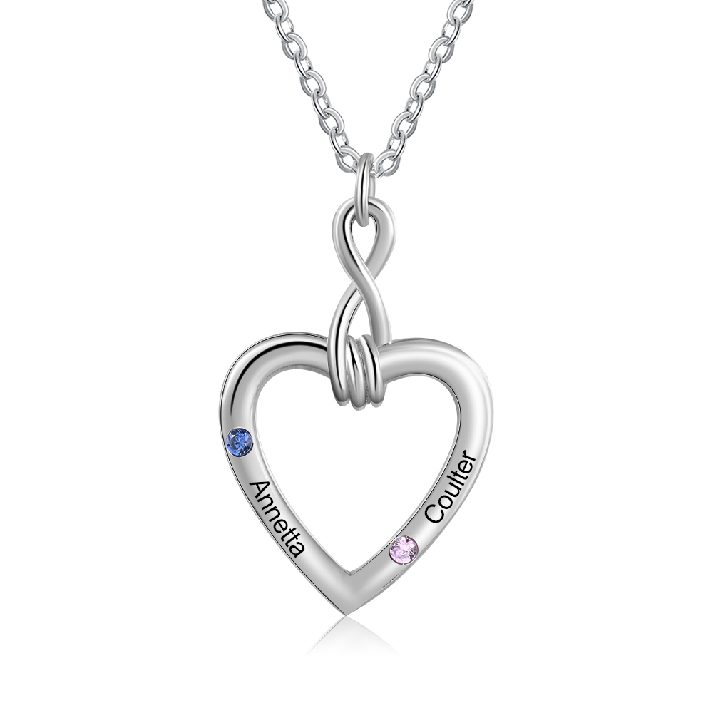 Personalised Infinity Heart Necklace with Birthstone Engraved Name Gifts for Her-Jessemade AU