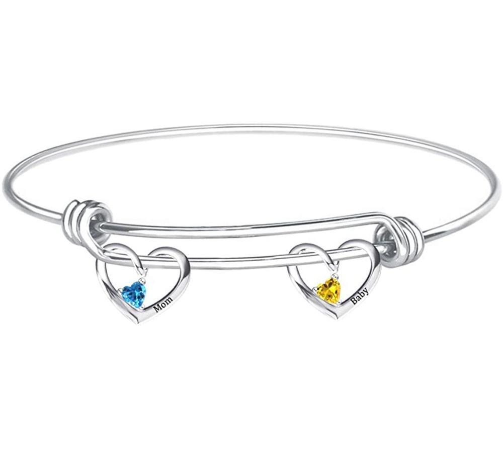 Personalised Heart Bracelet With 3 Birthstones Engraved Names Bracelet Gift For Women-Jessemade AU