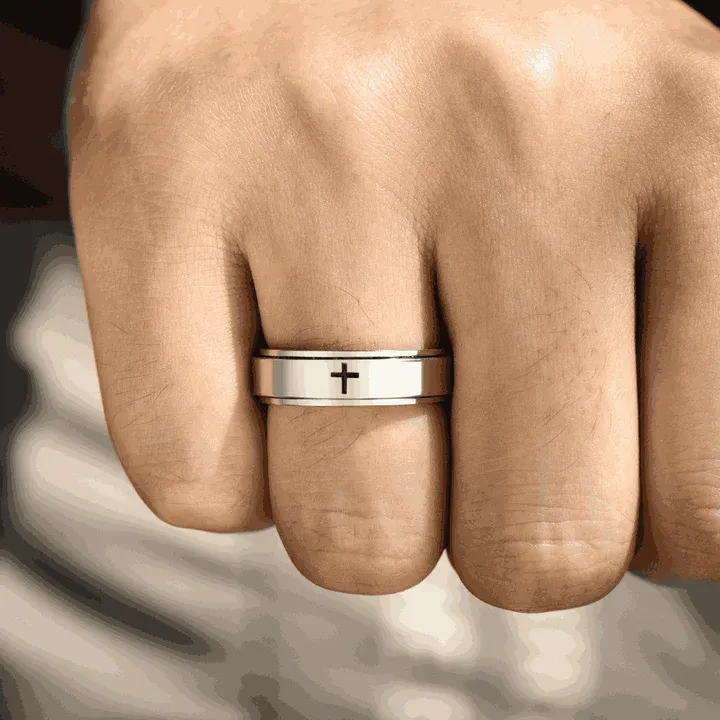 For Son-Cross Fidget Ring Anxiety Spinning Ring "Pray Through It"-Jessemade AU