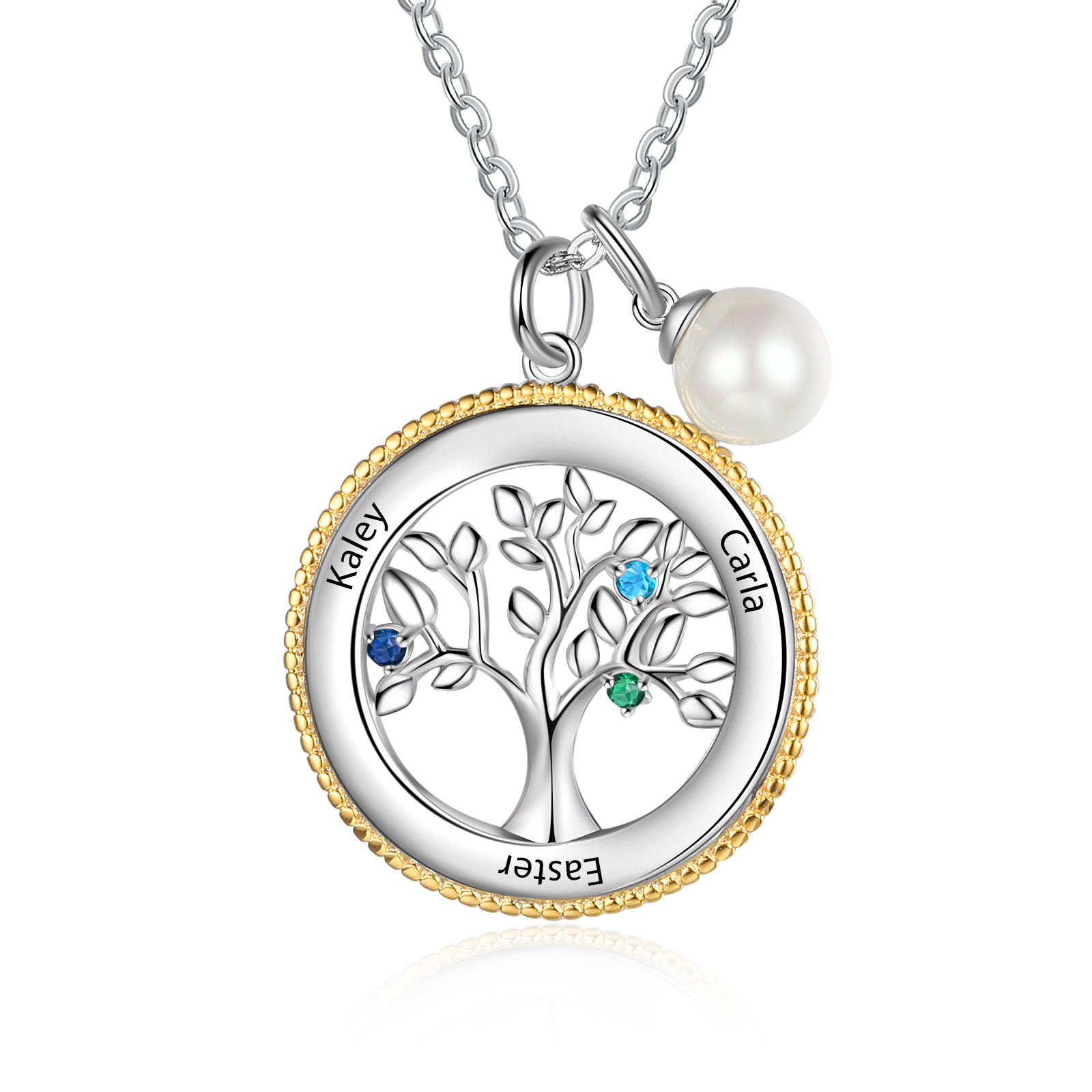 Personalised Family Tree Necklace With 3 Birthstones Engraved Names Necklace Gift For Women-Jessemade AU