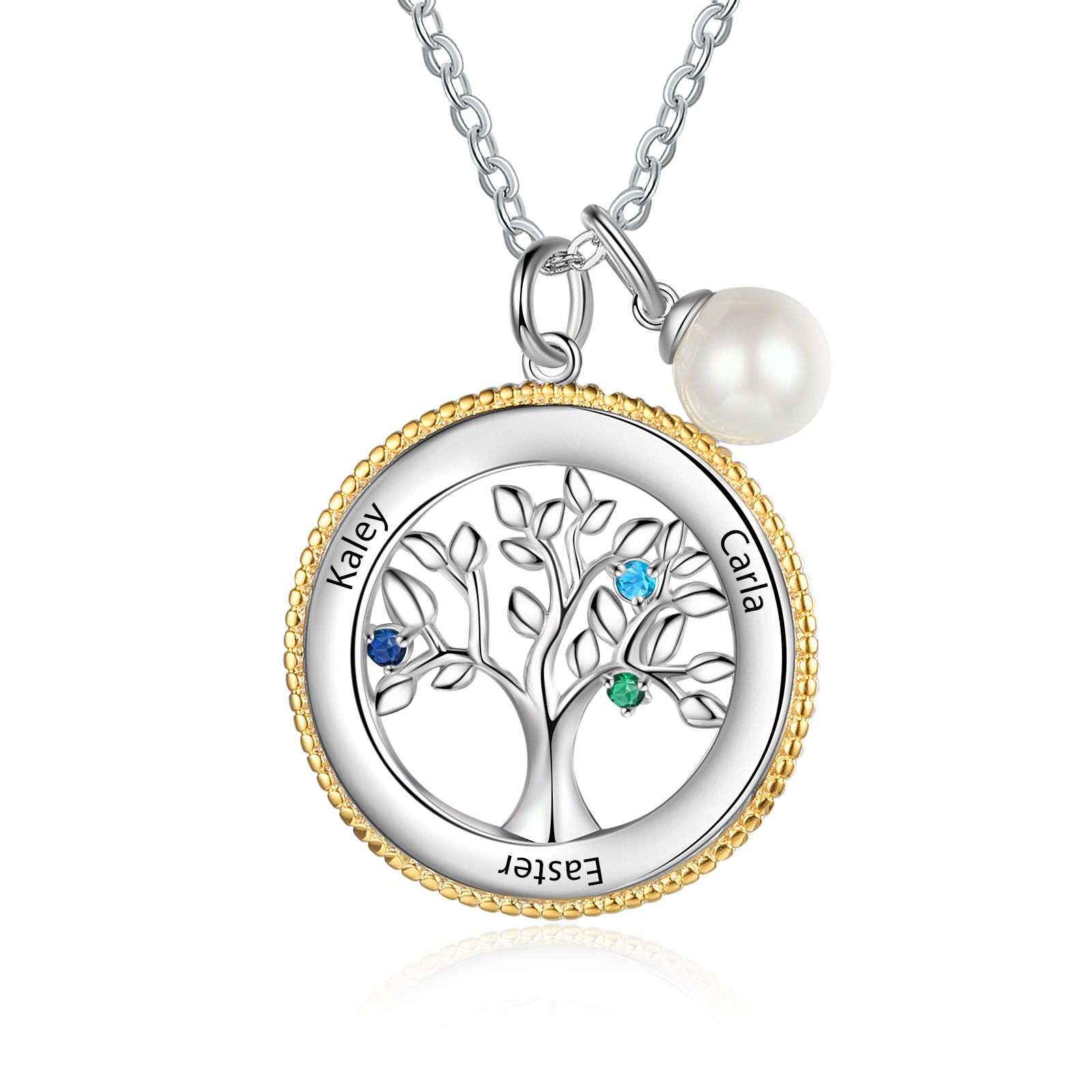 Personalised Family Tree Necklace With 3 Birthstones Engraved Names Necklace Gift For Women-Jessemade AU