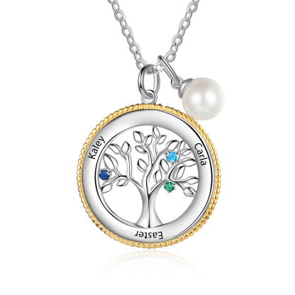 Personalised Family Tree Necklace With 3 Birthstones Engraved Names Necklace Gift For Women-Jessemade AU