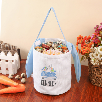 Easter Bunny Tote Bag Personalised Name & Text Bucket Bag Bunny Truck Basket Gifts For Kids-Jessemade AU